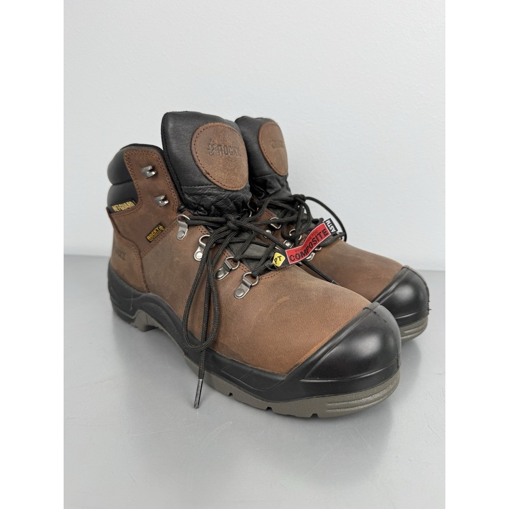 Rocky Hiking Boots Mens 11 M Hard Toe Composite Brown Leather Work Waterproof